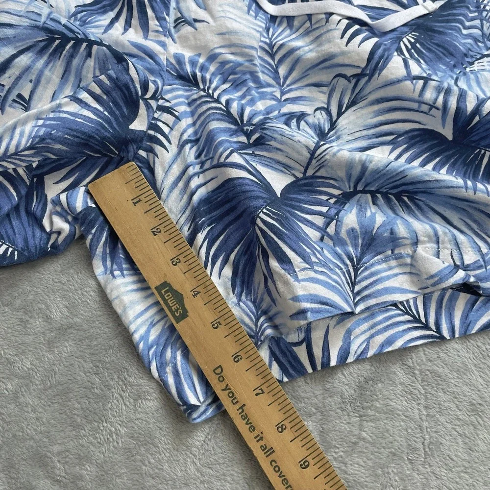Talbots Linen Blend Shorts 2X Palm Tropical Blue White Pull On Beach